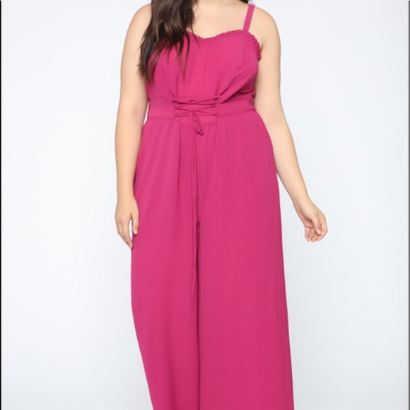 Pants - Fuschia spaghetti strap wide leg jumpsuit